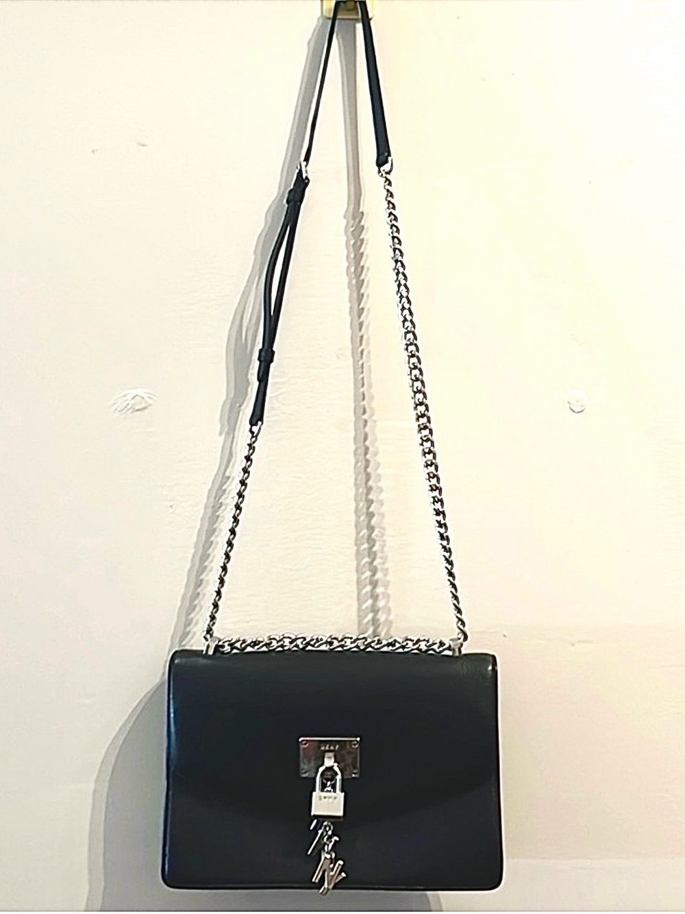 DKNY Elissa Black Silver Charms 90s Y2K Rocker Chc Crossbody Bag